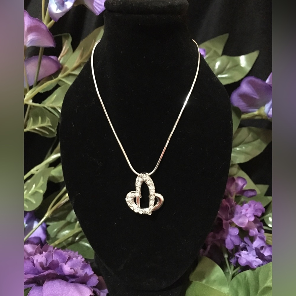 Double Heart Necklace With Gem Detailing
